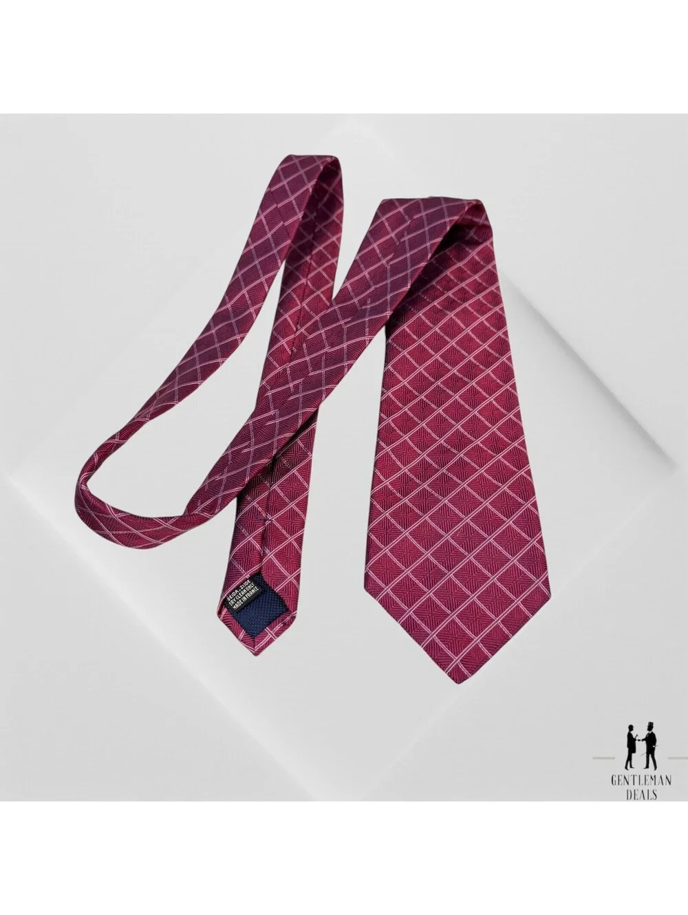 Thomas Pink Men's Necktie Red Purple Checks 100% Silk Classic Silk  60x3.3/4